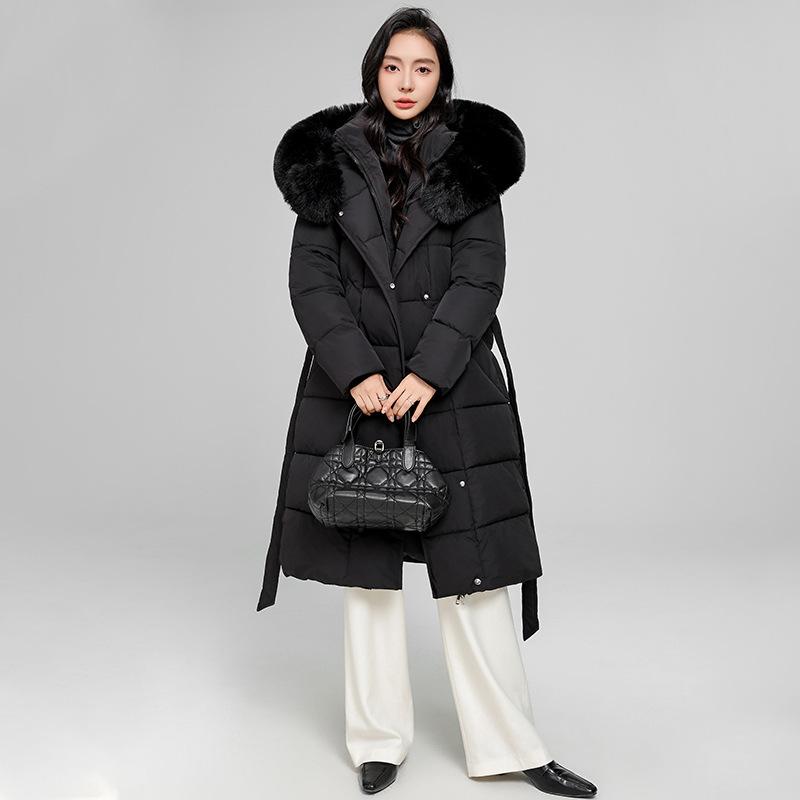 Women's long cotton-padded clothing winter new large fur collar cotton-padded jacket slim-fitting hooded fur collar thickened jacket thickened cotton