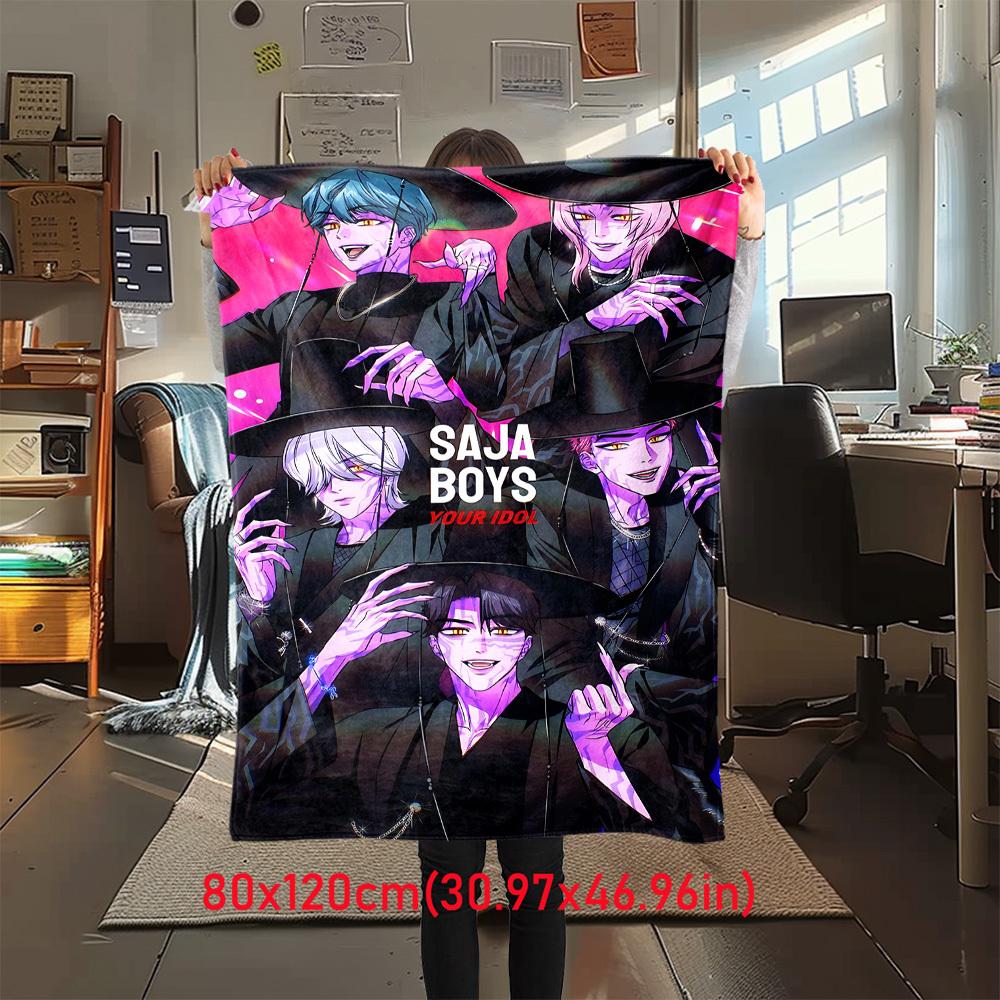 1Pc Saja Boys Print Flannel Blanket, Comfortable for All Seasons, Home Decor, Warmth and Comfort, Perfect for Christmas Gifts821100