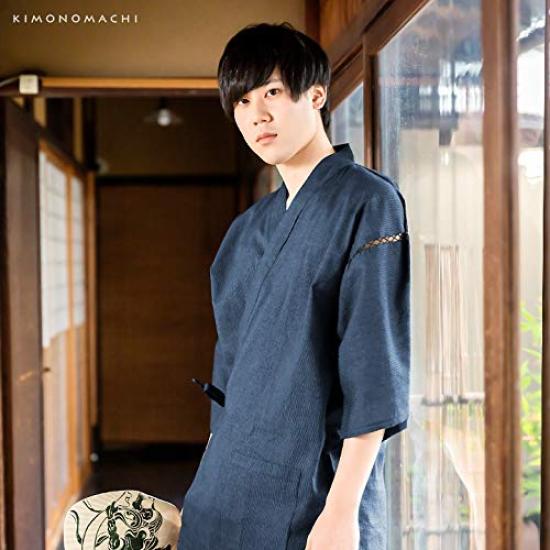 Kyoto Kimonomachi Original Indigo Striped Cotton and Size Day Plus Size [KIMONOMACHI] Men's Jinbei, Linen, 4L, Father's Gift, Loungewear,