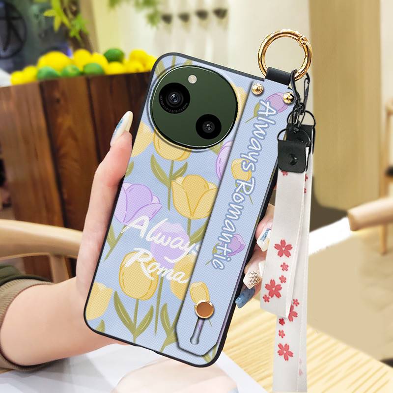 Wrist Strap Waterproof Phone Case For Sharp Aquos R9/SH-51E Oil Painting Anti-knock Ring Durable Kickstand Soft case