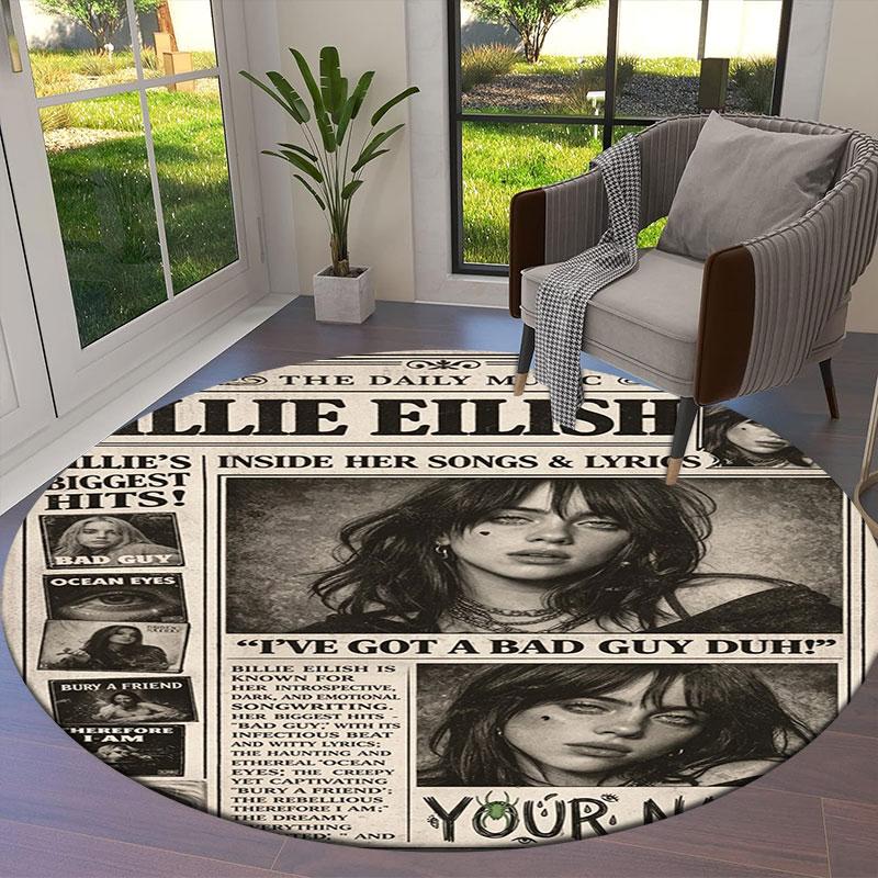 Billie Eilish Custom Name Round Area Rug,Carpet Rug for Living Room Bedroom Sofa Playroom Decor,Non-slip Floor Mat