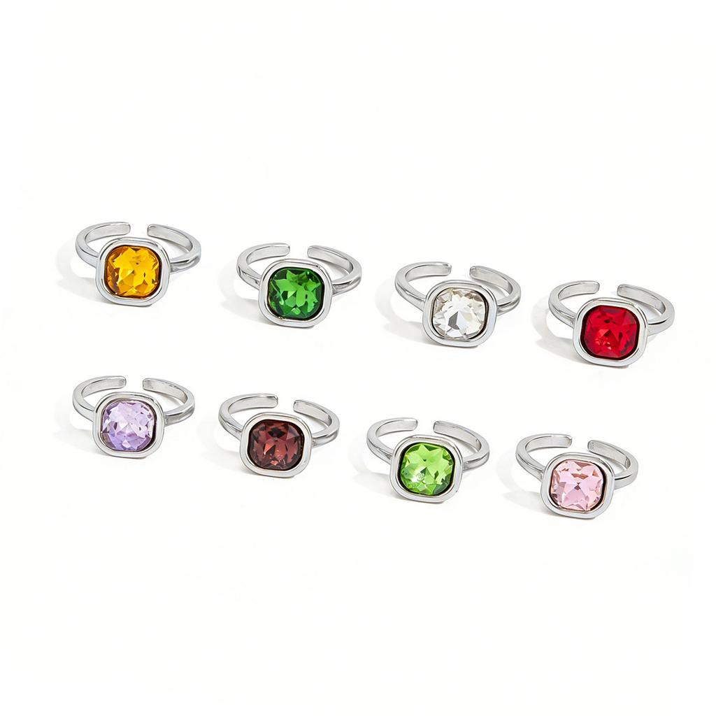 Alloy Cocktail Ring With Sparkling Stones Geometric Square Zircon Stacked Ring For Everyday Wear Or Special Event