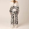 D9713 Women's Casual Satin Print One-Shoulder Top & Long Pants Two-Piece Set