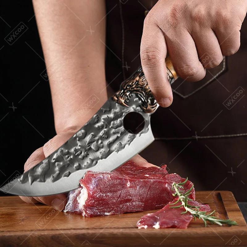 WXCOO Stainless Steel Boning Knife with Cover Butcher Sharp Hand Forged Meat Cleaver Knife for Cooking Kitchen Cutter Tools