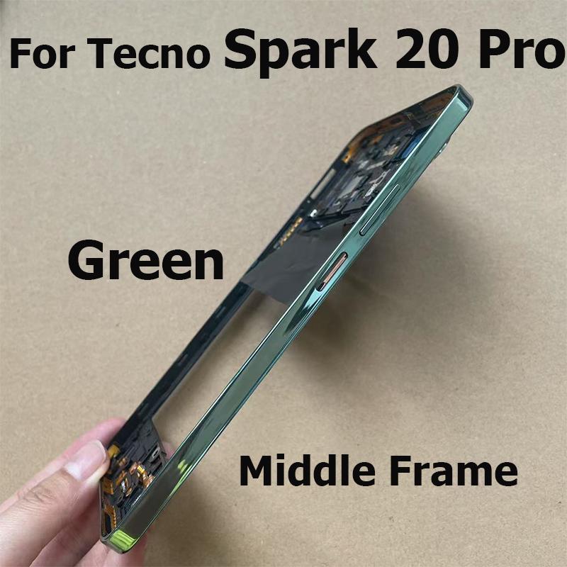 For Tecno Spark 20 Pro KJ6 Middle Frame Faceplate Housing Chassis Front LCD Bezel Repair Parts Replacement