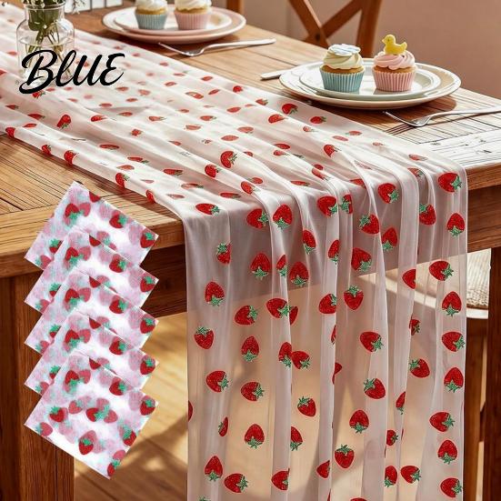 Anniversary Table Runner Soft Polyester Cherry Lemon Runner Strawberry Sheer Tulle Pattern Summer Overlay Seasonal