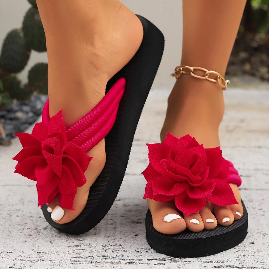 Flip Flops Ladies Floral Comfortable Summer Slide Sandals With 3d Lotus Design Soft Fabric Upper And Eva Sole All Season Casual Beach Wear