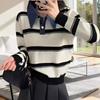 Women S Korean Retro Color Block Striped Pullover Sweater