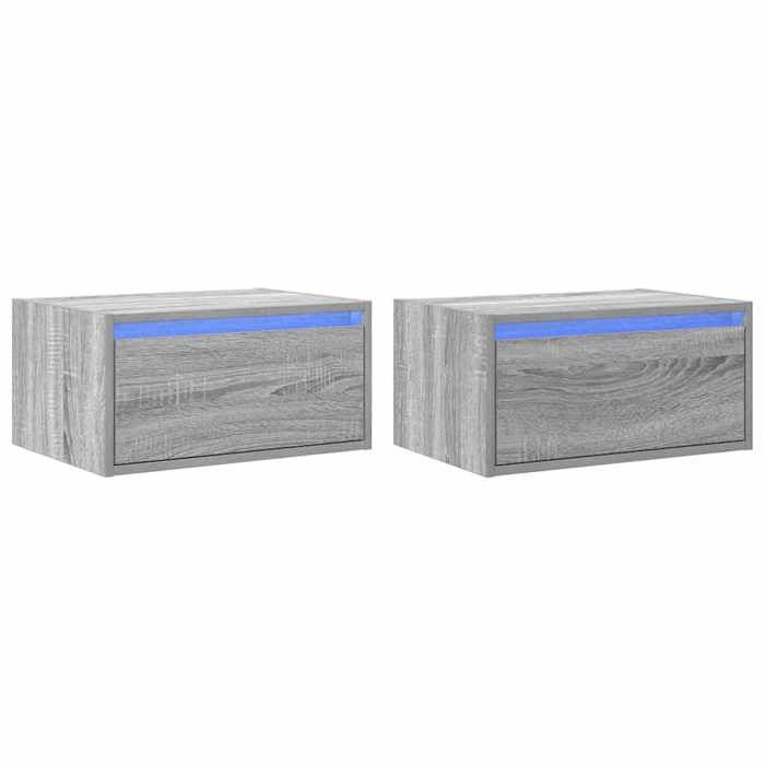 VidaXL Tables de chevet murales avec lumières LED 2 pcs sonoma gris, armoire, table d'appoint, armoire de lit, armoire de 860222