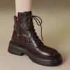 Mode 2025 Neue Schnürstiefel für Damen Frühling Herbst Runde Spitze Einfarbig Mittelhoch Wasserdicht Pendeln Britische Stiefel