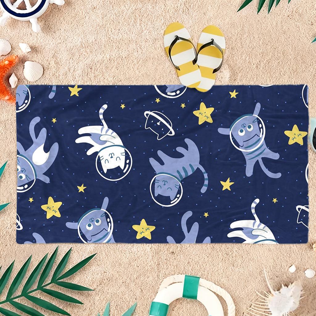 Пляжное полотенце Космические коты Быстросохнущее Маленькое и большое Банное полотенце для пляжа, бассейна, спорта, йоги, спортзала, дома, путешествий Полотенце-подарок для друга 40X60CM