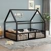 Flat bed, metal bed, 140 x 200 cm, metal bed frame, iron bed, children's bed, without mattress, house decorative trim, parapet, black