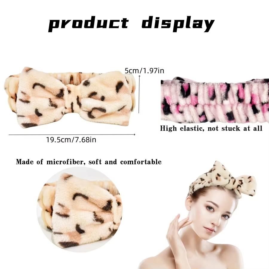 1pcs Spa Headband with  Bow for Women, Facial Makeup Headbands, Soft Coral Wool Headbands for Showering, Face Washing, Hair Acce