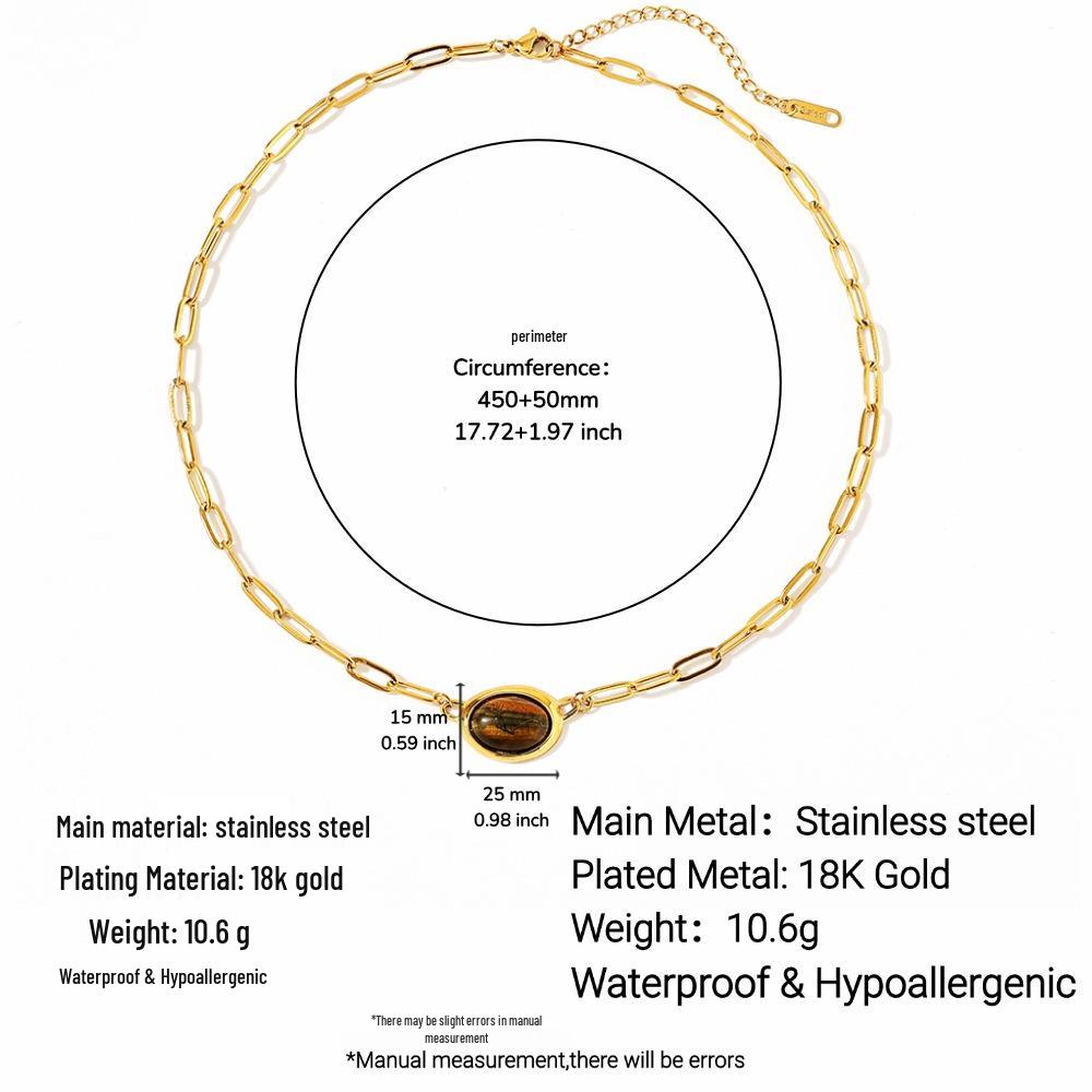 Ying Tai 18K Gold Plated Necklace with Tiger Eye Pendant: Stainless Steel Clavicle Chain, High Polish Finish, Women's High-End Style.