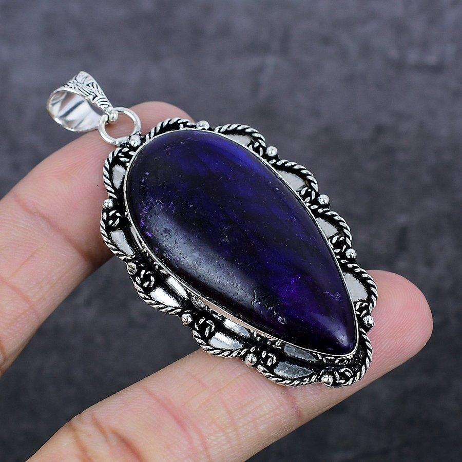 Blue Labradorite Gemstone 925 Sterling Silver Jewelry Pendant 2.76" b9L82
