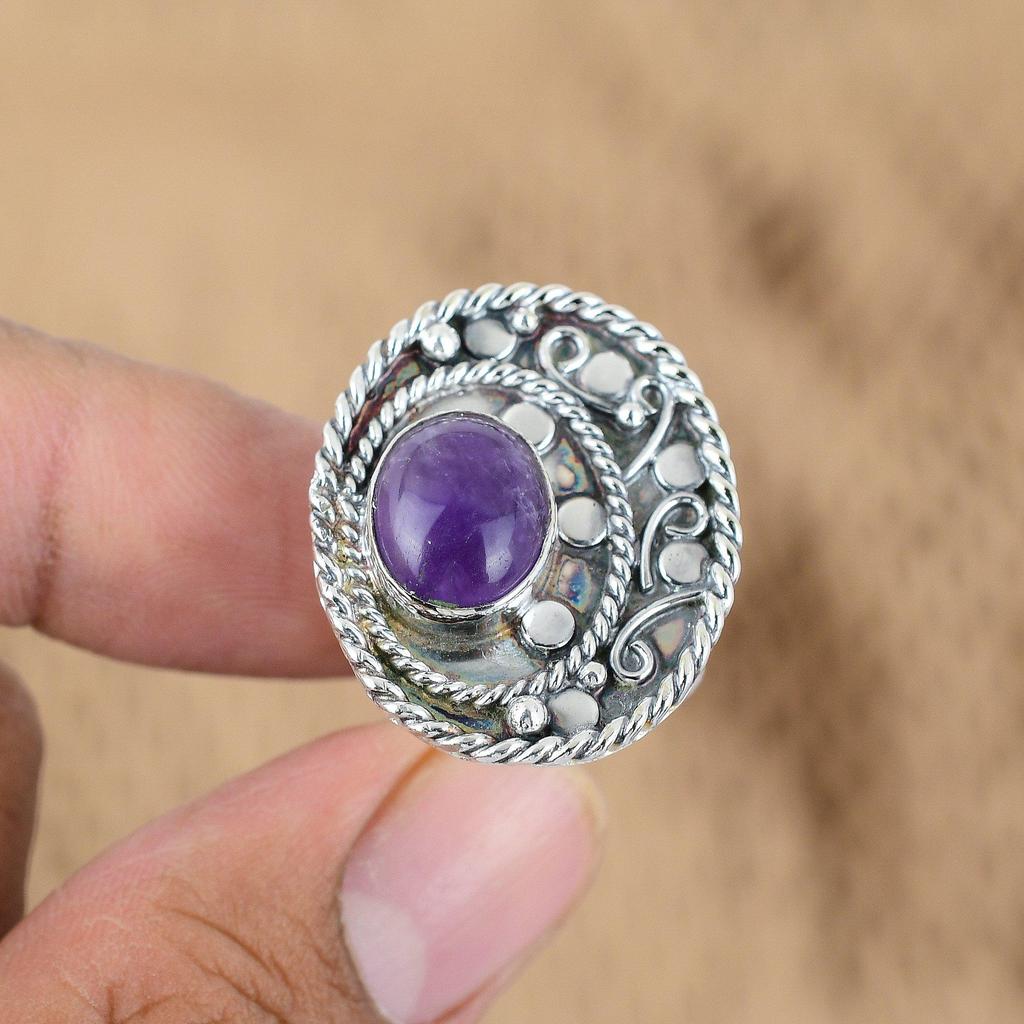Gift For Her 925 Silver Natural African Amethyst Multi Stone Adjustable Ring