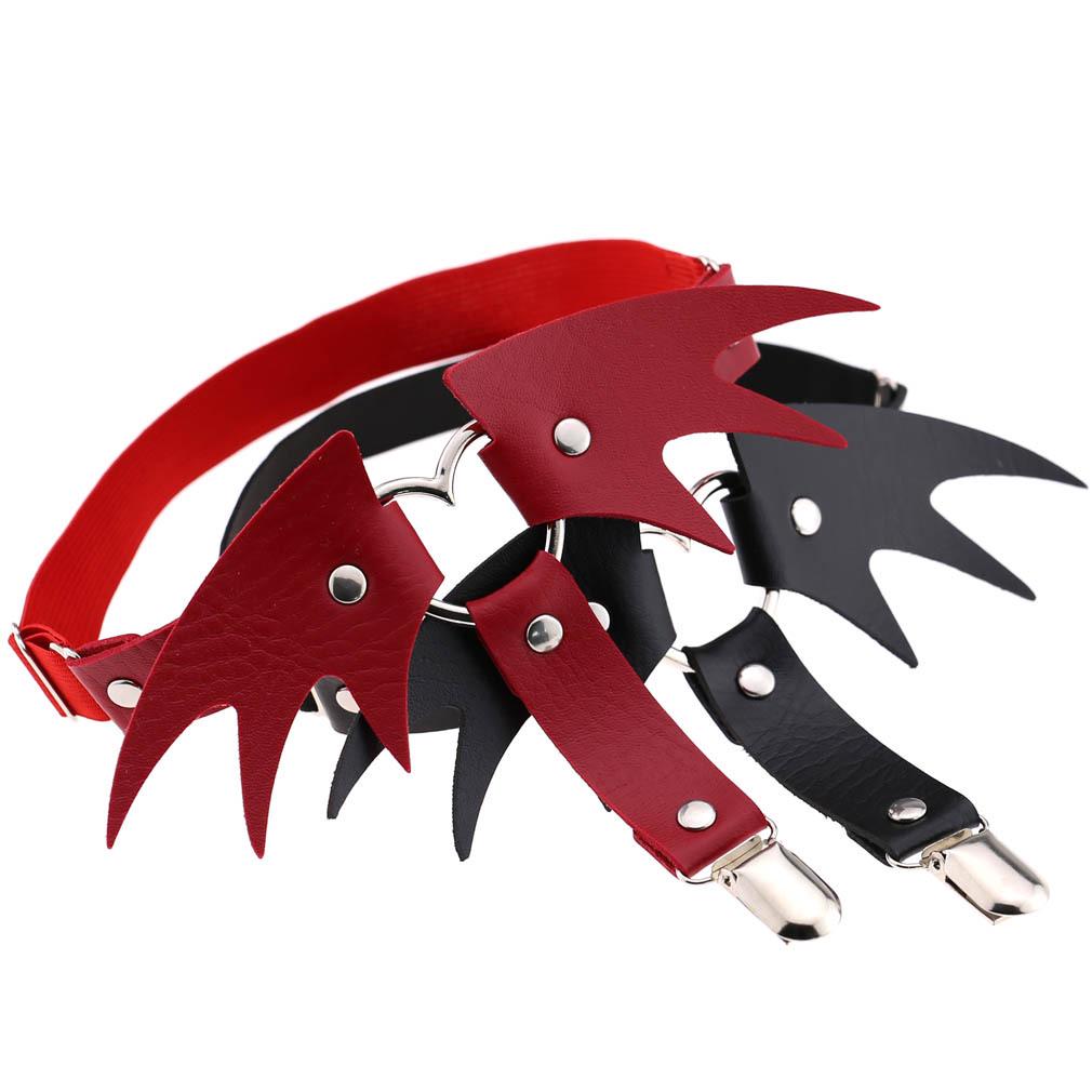 Punk Heart Leather Garter Belt with Wings - Street Style Nightclub Halloween Leg Jewelry Clip