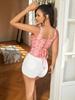 Rose Beauty A  Floral Embroidery Square Neck Tie Knot Lace Up Front Boned Corset Shapewear Crop Cami Top
