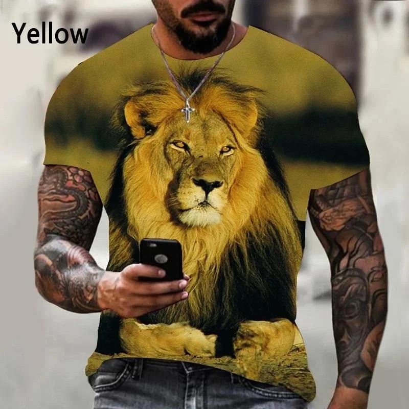 Fashion lion pattern printed men's T-shirt street fashion Harajuku round neck short sleeved plus size comfortable top