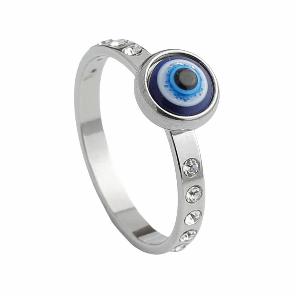 Versatile Use Blue Eye Ring Simple Style Rhinestone-Studded Ring Titanium Steel Ring Gift