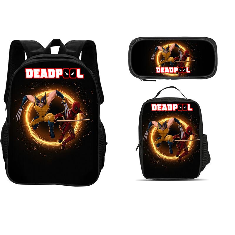 Deadpool Movie 3Pcs Set Backpack+Pencil Case+lunch Bags  Fashion Boy and Girl Child Gift School Stationery