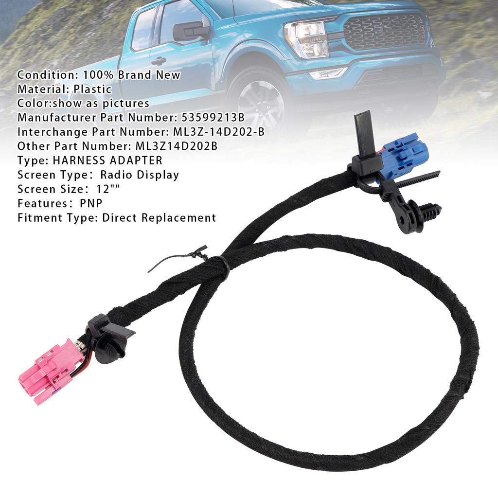 Radio Info Screen HARNESS ADAPTER 8” To 12” ML3Z-14D202-B For Ford F150 2021-2023