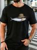 Unisexs Navy Crew Neck Tee Funny Fisherunisex Hat Silver Fish Graphic Print Loose Summer Street Daily Basic Short Sleeve Casual Top