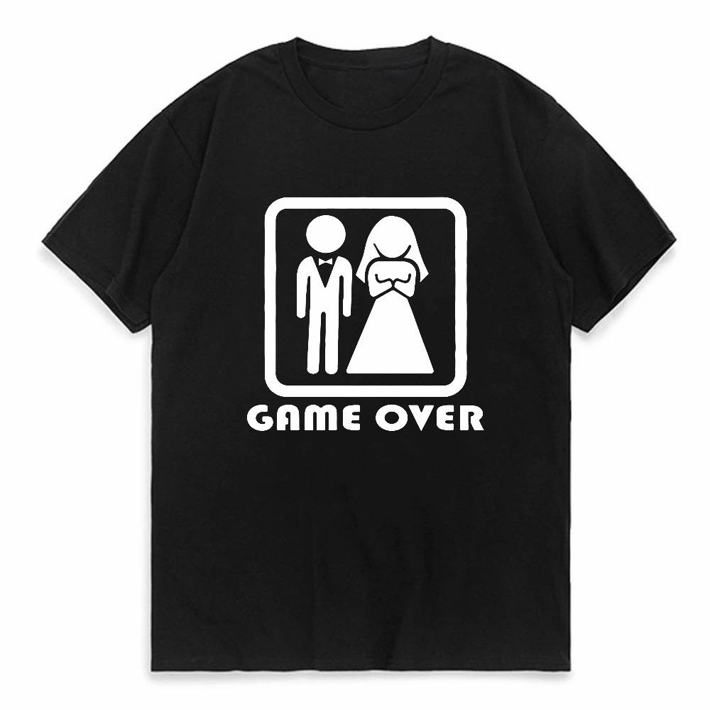 Game Over Bride Groom Bachelor Party Funny Tshirt Unisex Short Sleeve Camisetas Fashion Streetwear Tee