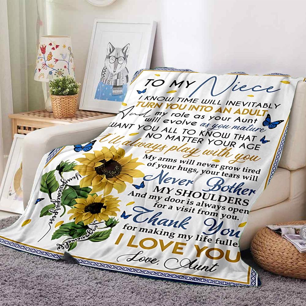1pc Niece Aunt Love Quotes Blanket - Perfect Gift for Birthdays, Christmas & Halloween- Soft, Warm & Versatile Yy250909166