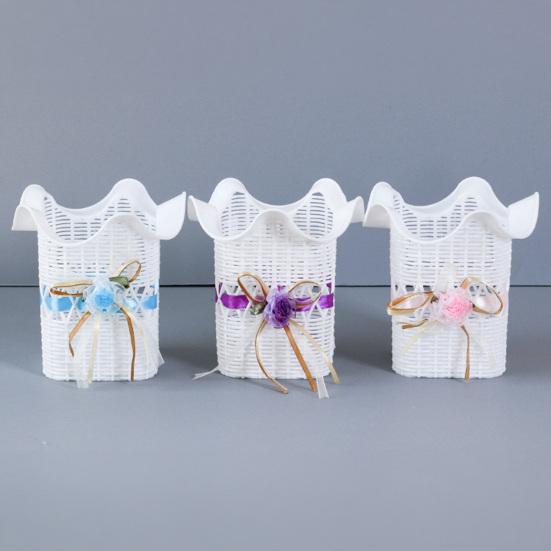 Woven Faux Rattan Vase for Flowers Plastic Weaving Texture Flower Vase Small Decorative Vase for Living Room Farmhouse Entryway Home Decor