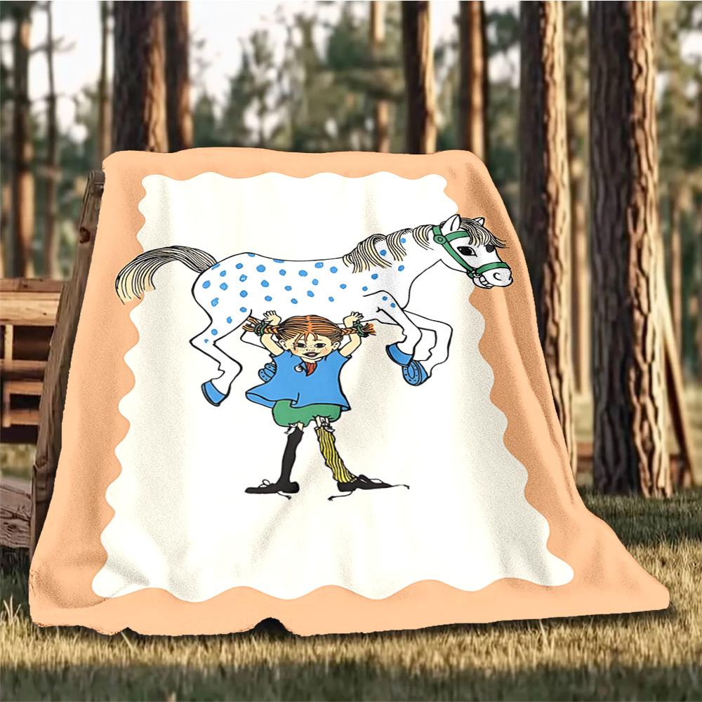1 Stück Pippi Langstrumpf Outdoor Personalisierte Flanelldecke, Weiche, Leichte Personalisierte Flanelldecke, Digitaldruck,