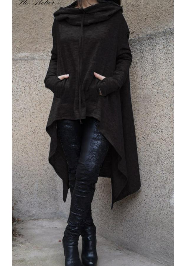 2018 Autumn/Winter European American Solid Color Long Hooded Sweatshirt