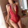 Summer Sexy Women's Lace Crotchless Bodysuit Transparent Porn Deep V Backless Pajamas Open Bra Lingerie Set Exotic Clothing