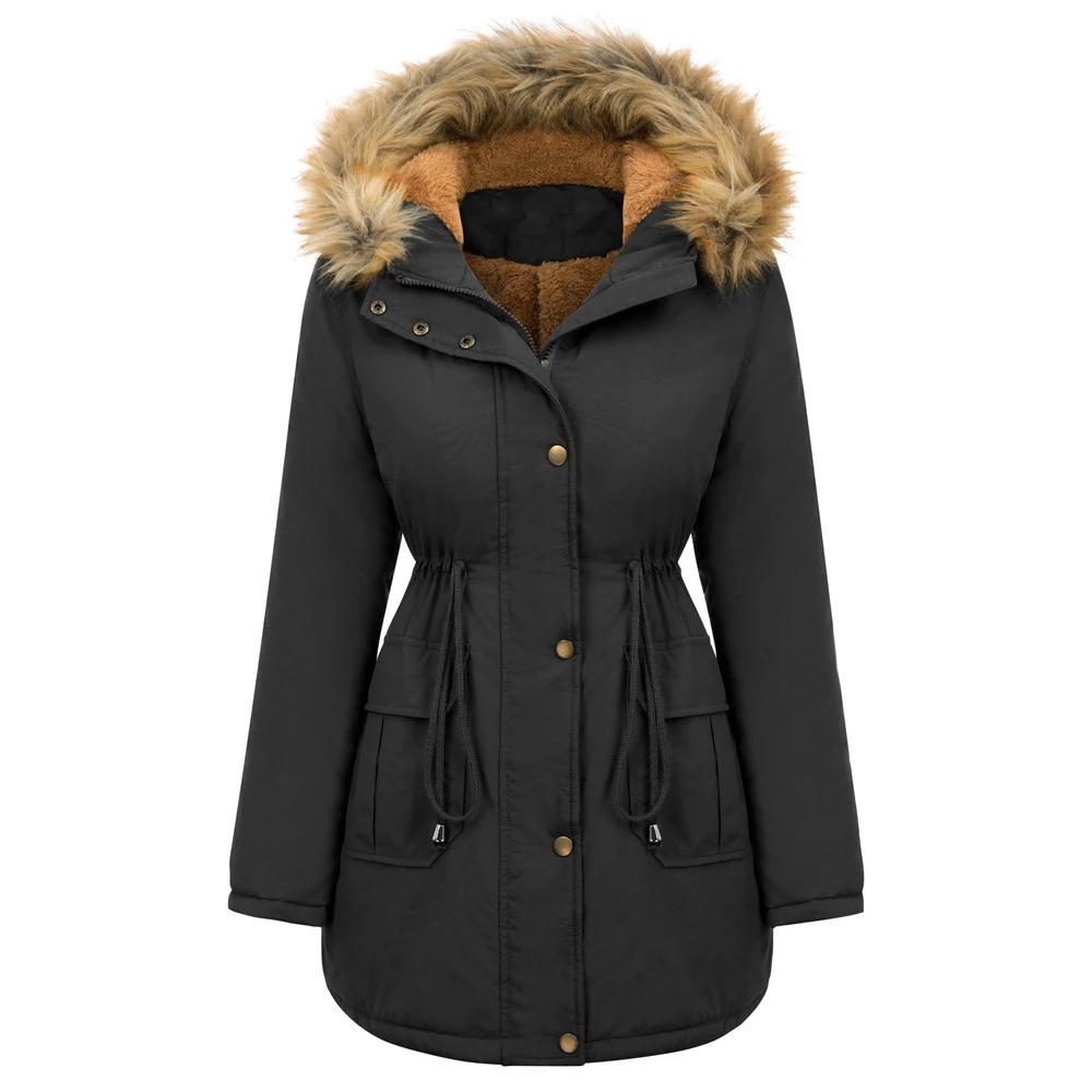 

European Size Velvet Fur Hooded Cotton Coat - Women s Plus Size Winter Jacket XL армія зелений колір