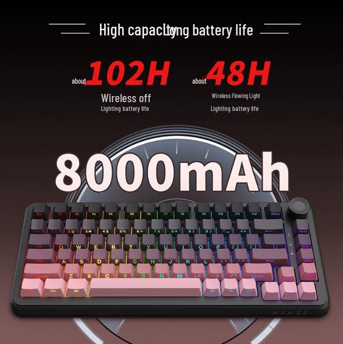 In Stock Three-Mode Wireless Mechanical Keyboard with Wired/Bluetooth Options, Color Blocking, Knob, Hot-swappable Keys, and Side Engravings