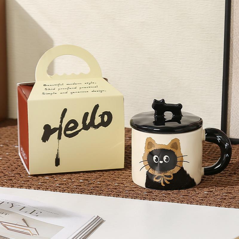 Ceramic Cup Cute Cat Mug with Lid High Value Water Cup for Girls Home Couple Coffee Breakfast Cup for Men