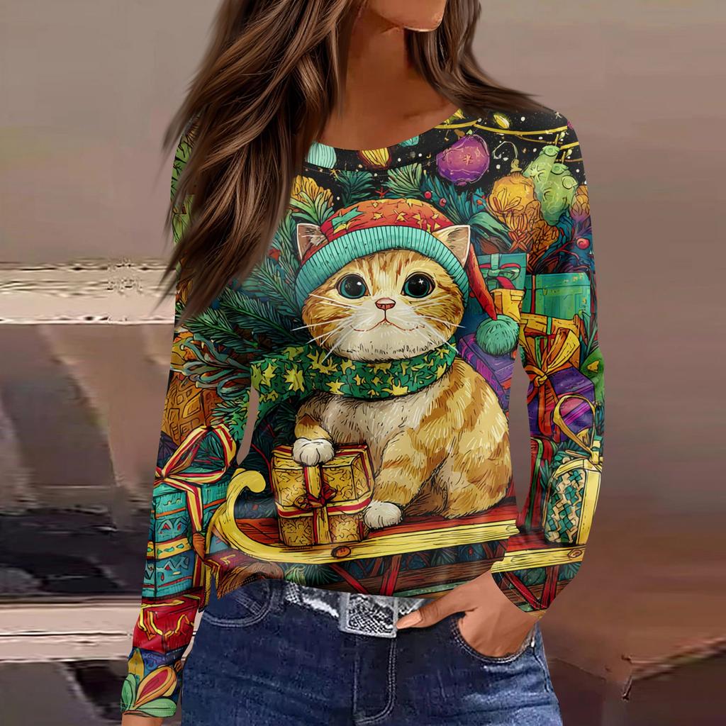 Womens's Fashion Casual Halloween Print V-neck Mid Length Pocket 3/4 Sleeve Top