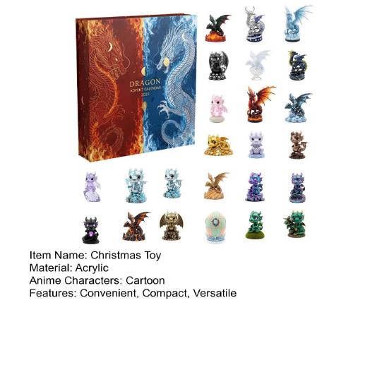 Dračí tématický adventní kalendář 2025 24 dní Akrylová ozdoba s překvapením Miniatury Vánoční odpočítávací dekorace na stromek a sváteční výzdobu