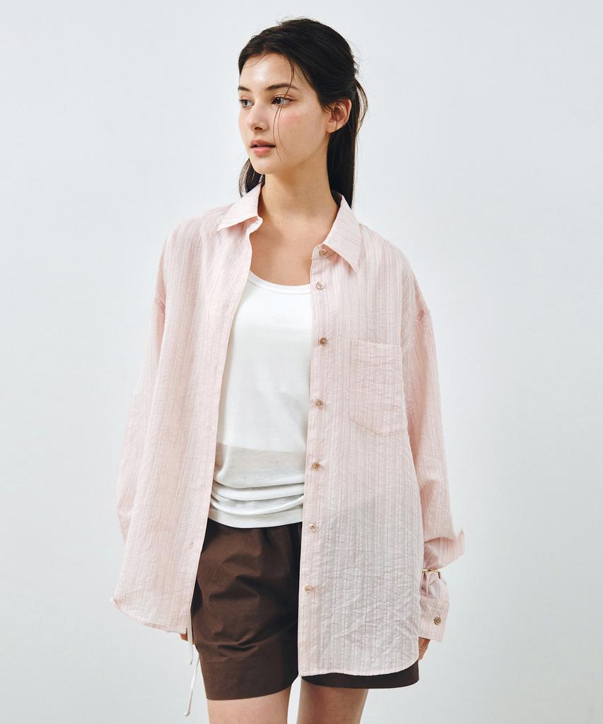 MONGDOL Striped See-Through Oversized Shirt Light Pink Mdsh019Stlpink