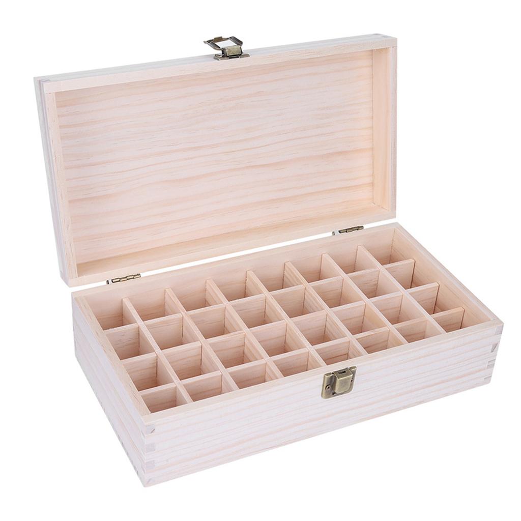 32 Grids Wooden Essential Oil Storage Box, Customizable Display Case for Nail Gel and Aromatherapy Bottles, with Light for SPA Salon or H