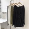 Modal Backless Long Sleeve Front Slit T-Shirt for Women - Plus Size, Solid Color, Round Neck Dancewear Top