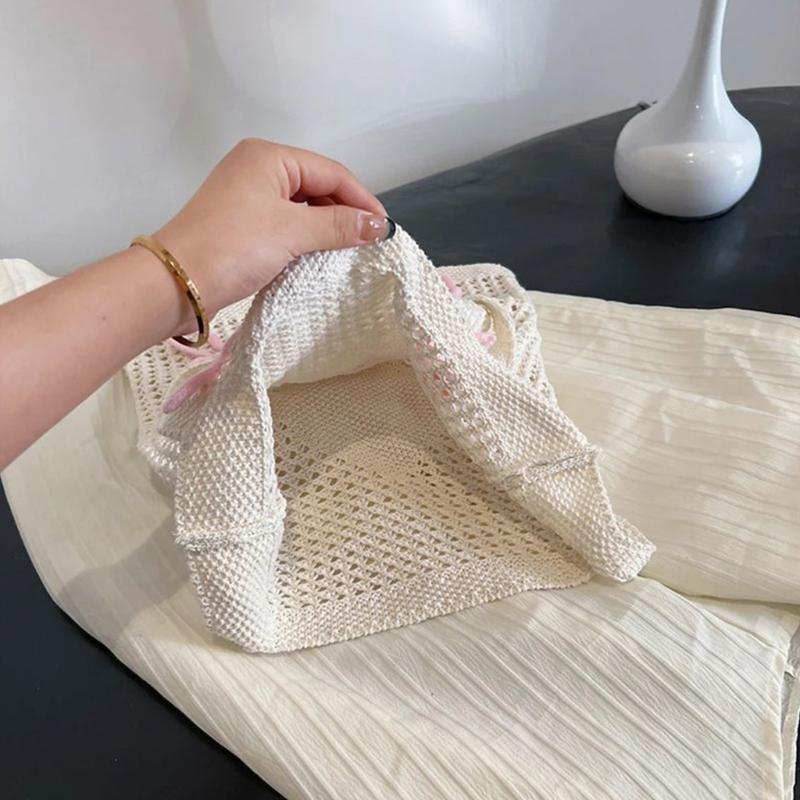 Crochet Toted Bag,Mesh Beach Bag Knit Summer Hoboes Bag Vacation Bohemian Toted Bag for Women Casual Shoulder Handbags