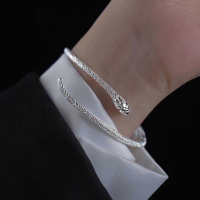 2024 Red Snake Minimalist Adjustable Silver Bangle with Red-Eyed Spirit Design