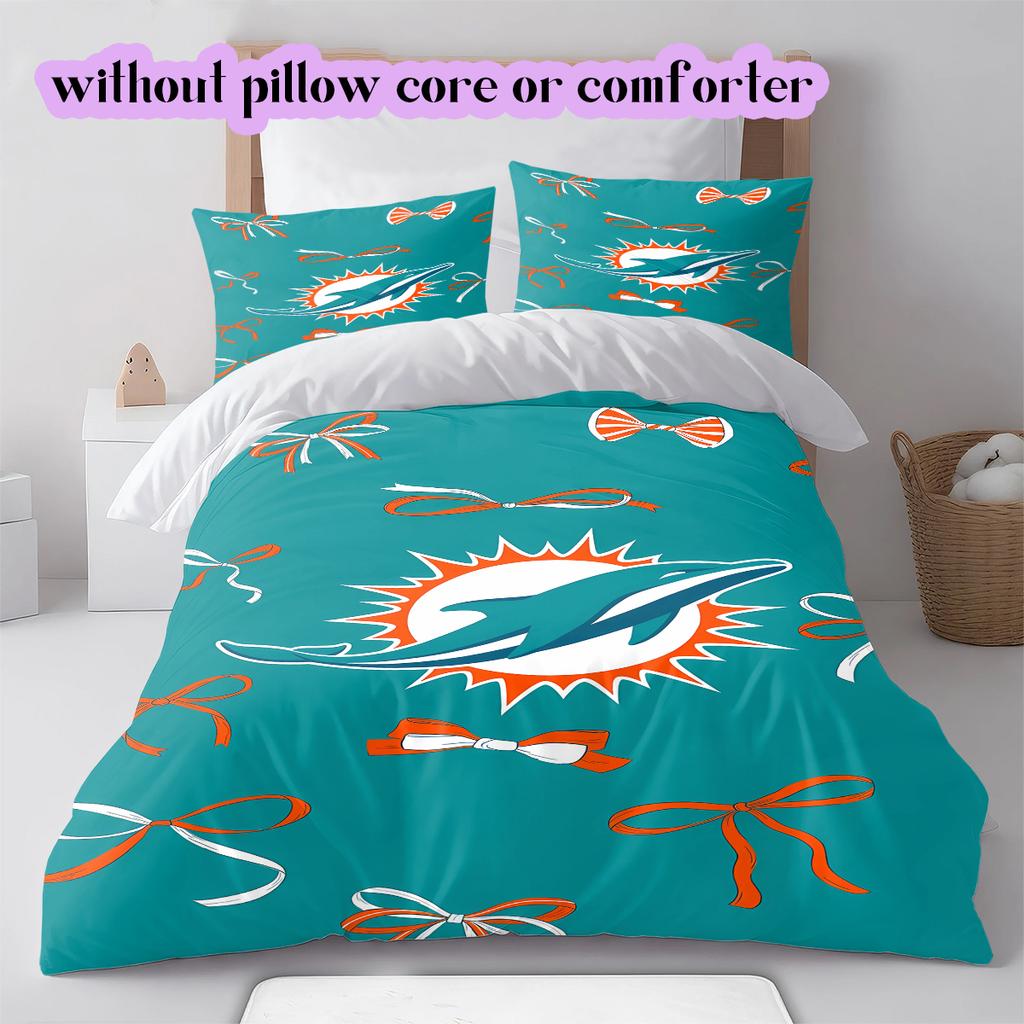 Miami Dolphins Pattern Bedding Quilt Set Quilt Cover Pillowcase Home Decoration Birthday Gift (1 * duvet cover + 2 * pillowcase, without core)