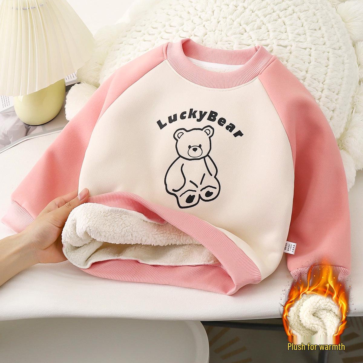 2024 Kids Winter Fleece-Lined Cartoon Sweatshirt for Boys and Girls 80cm