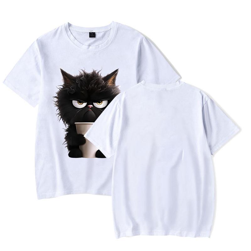 Cute Cat Fun Printed Cotton Short Sleeved T-shirt Summer Sports Leisure Loose Women's Top T-Shirts Women’s