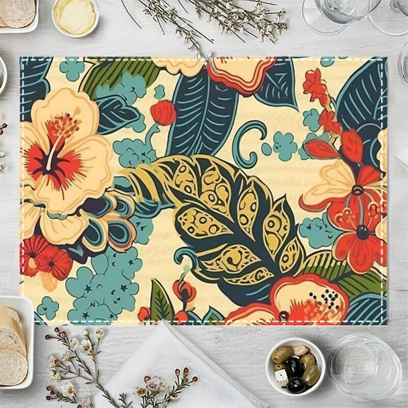 2/4/6pcs Bohemian Style Placemats Polyester Coasters Living Room Kitchen Office Dining Room, Caf é Dining Table Decor