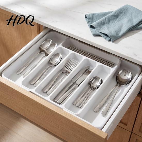Adjustable Cutlery Tray Plastic Drawer Organizer Tray Kitchen Utensils Storage Box for Restaurant Tableware Flatware Multi-Use Bedroom Bathroom And