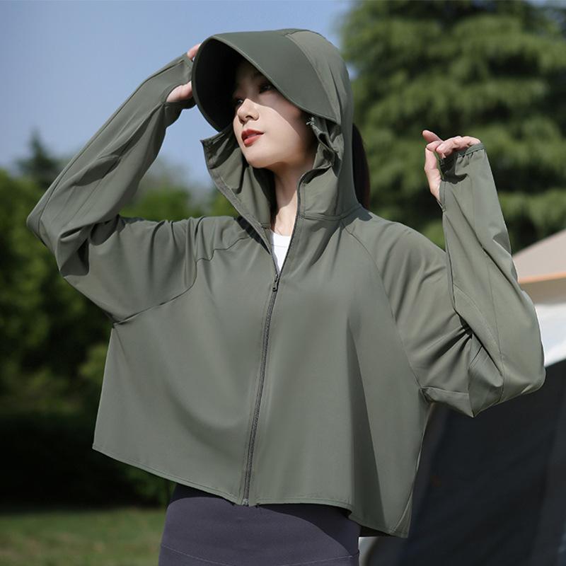 Women's Summer Vinyl Brim Sunscreen Clothing UV Protection Fingertip Cycling Short Jacket Breathable Loose Thin Sunscreen Clothing