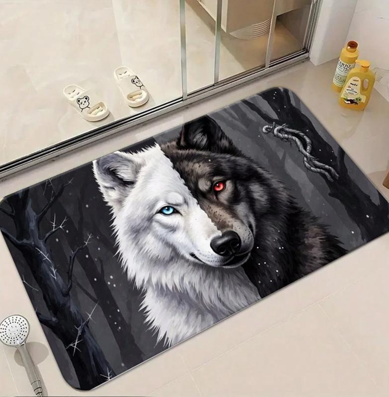 Stunning White Wolf Aurora Pattern Non Slip Absorbent Quick Dry Door Mat Premium Bathroom Entrance Home Decor Floor Rug
